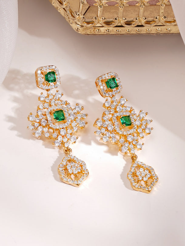 Gold Plated Royal Emerald Cluster Zirconia Necklace Set