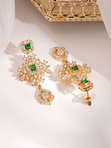 Gold Plated Royal Emerald Cluster Zirconia Necklace Set