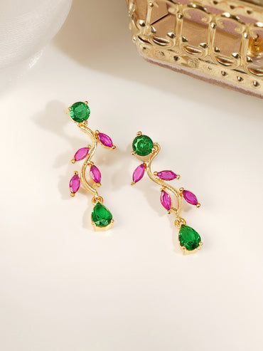 Gold Plated Festive Vine Ruby Emerald Pearl Necklace Set