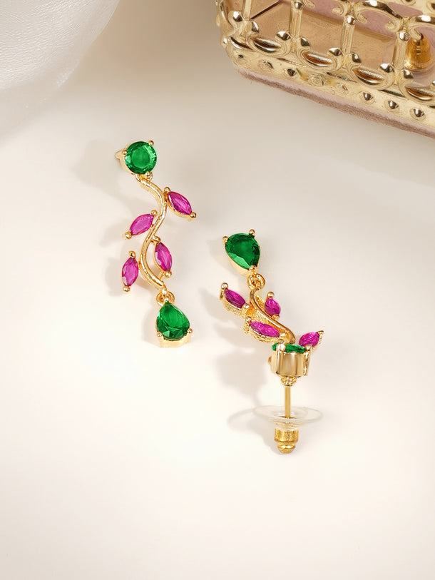 Gold Plated Festive Vine Ruby Emerald Pearl Necklace Set