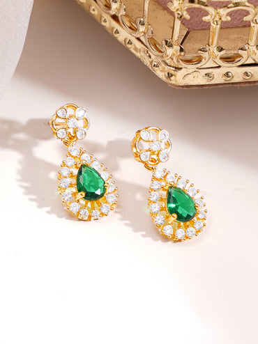 Gold Plated Emerald Dewdrop Floral Zirconia Necklace Set