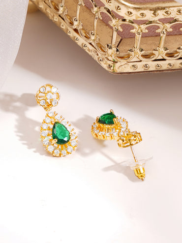Gold Plated Emerald Dewdrop Floral Zirconia Necklace Set