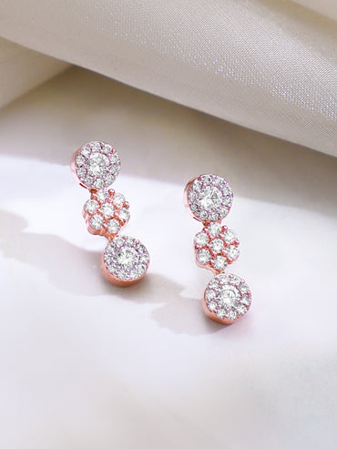 Rose Gold Plated Starlit Halo American Diamond Necklace Set