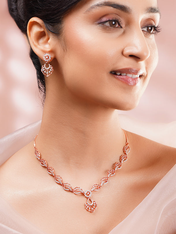 Gold Plated Blush Petal Sparkle Necklace Set