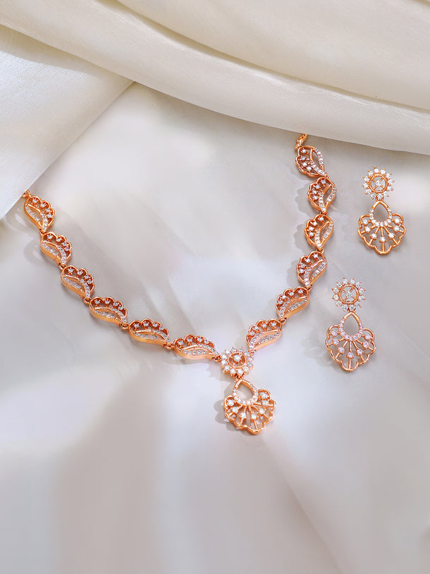 Gold Plated Blush Petal Sparkle Necklace Set