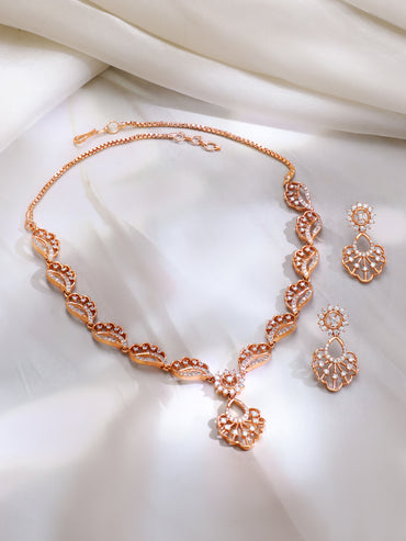 Gold Plated Blush Petal Sparkle Necklace Set