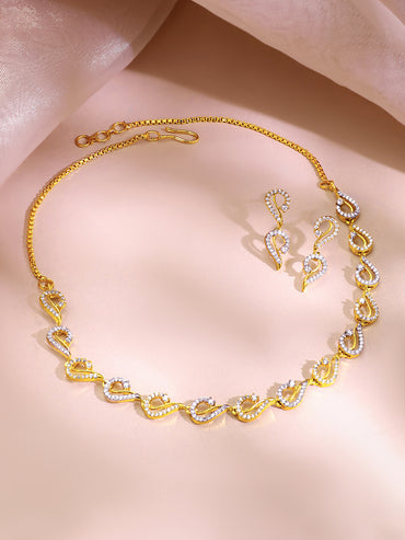 Gold Plated Dual Layer Emerald Pearl Bridal Necklace Set