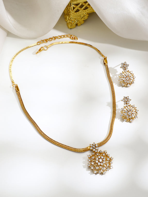 Gold Plated Frost Snowflake Sparkle Pendant Set