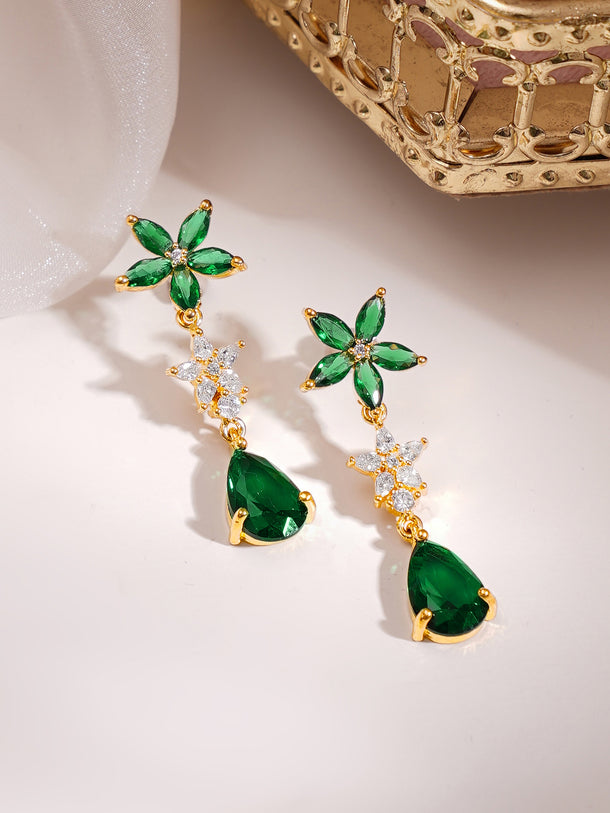 Gold Plated Emerald Petal Garden Zirconia Necklace Set