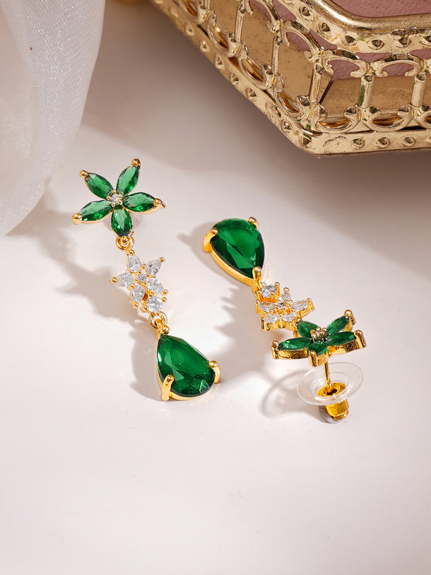 Gold Plated Emerald Petal Garden Zirconia Necklace Set
