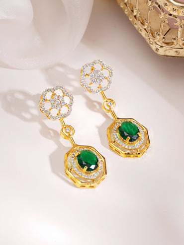 Gold Plated Emerald Garden Octagon Zirconia Necklace Set