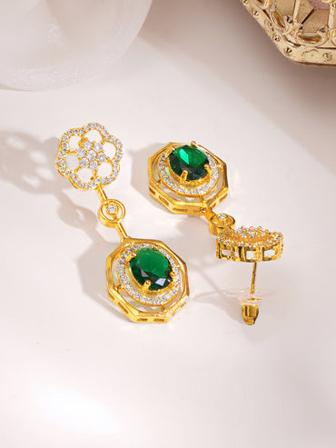 Gold Plated Emerald Garden Octagon Zirconia Necklace Set