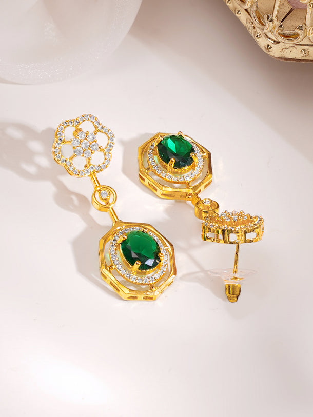 Gold Plated Emerald Garden Octagon Zirconia Necklace Set