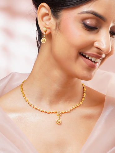 Gold Plated Moonlit Oval Halo Zirconia Necklace Set