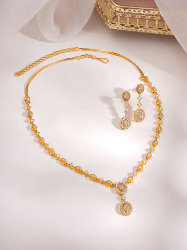 Gold Plated Moonlit Oval Halo Zirconia Necklace Set