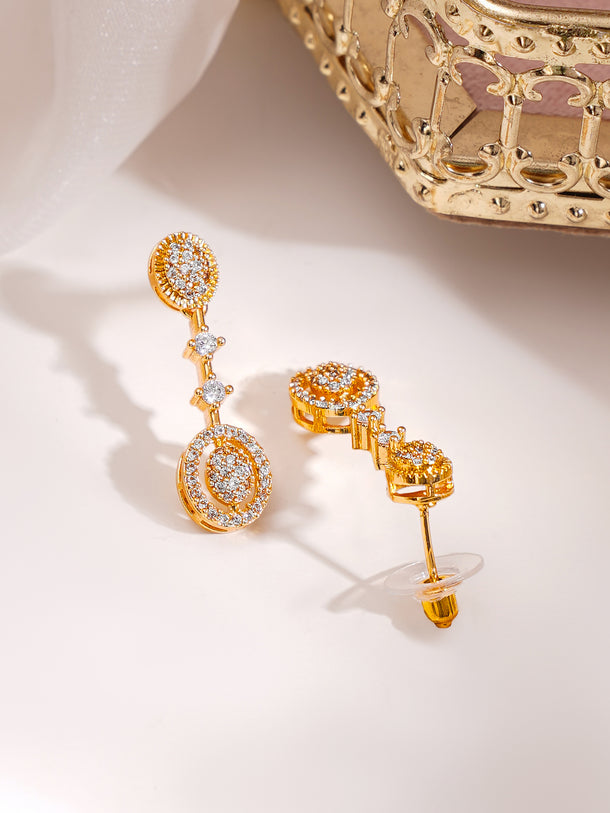 Gold Plated Moonlit Oval Halo Zirconia Necklace Set