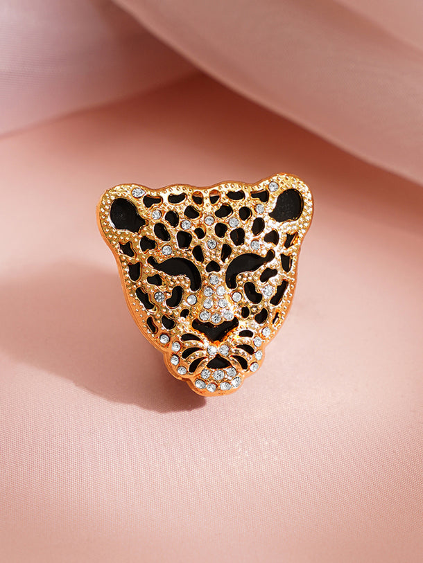 Crystal Leopard Motif Statement Brooch