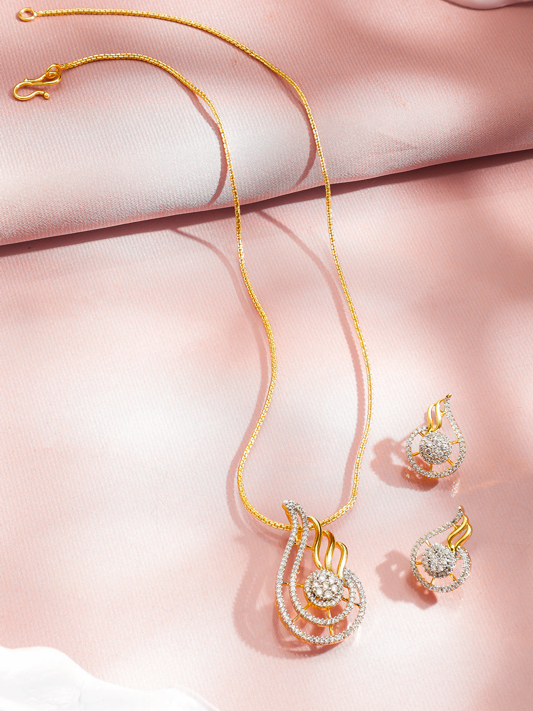 Flame Motif American Diamond Zirconia Necklace Set