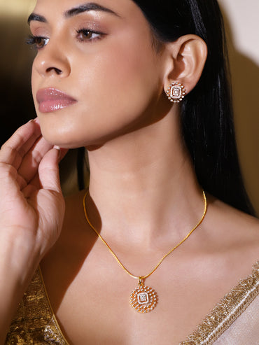 American Diamond Zirconia Studded Round Necklace Set