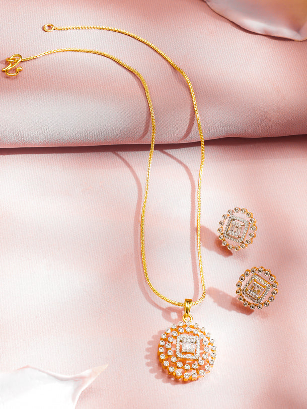 American Diamond Zirconia Studded Round Necklace Set