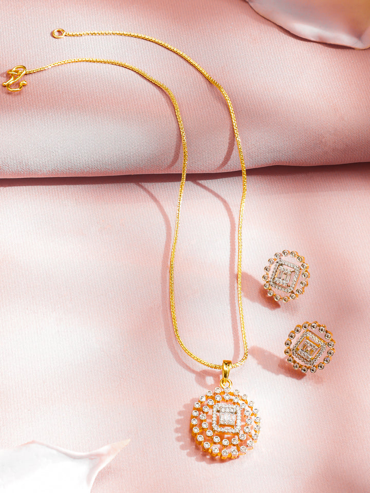 American Diamond Zirconia Studded Round Necklace Set