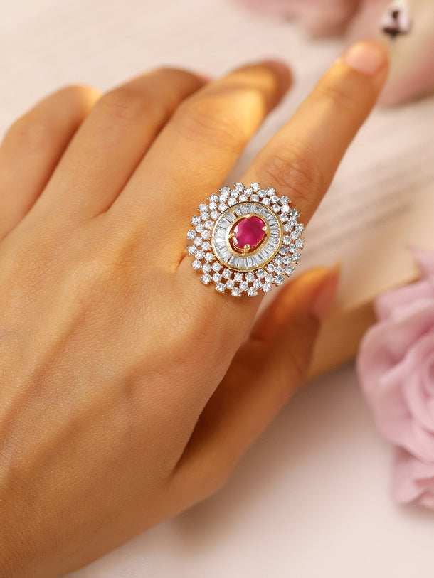 Rubans Gold Plated Zircon Stone Studded Adjustable Finger Ring
