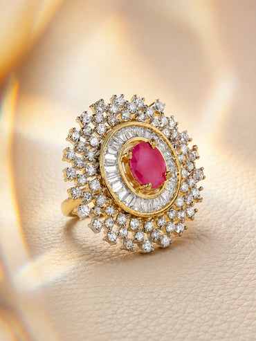 Rubans Gold Plated Zircon Stone Studded Adjustable Finger Ring