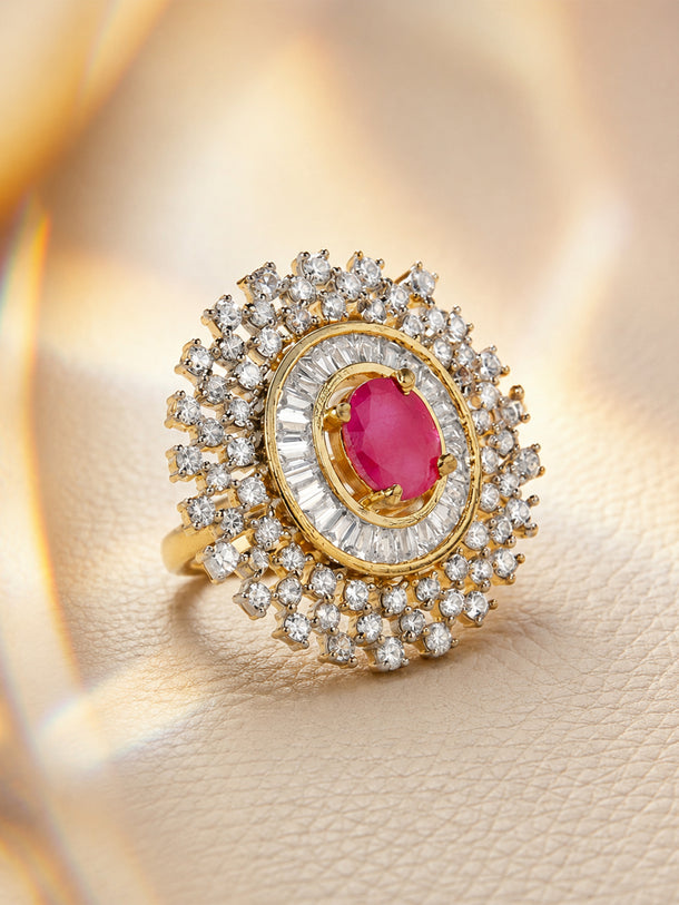 Rubans Gold Plated Zircon Stone Studded Adjustable Finger Ring
