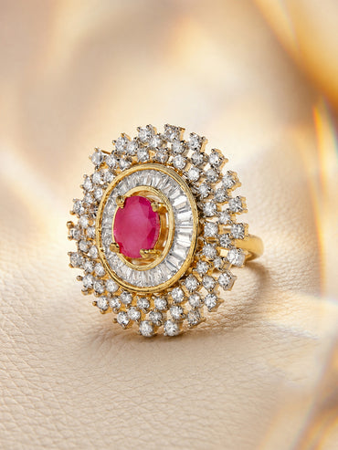 Rubans Gold Plated Zircon Stone Studded Adjustable Finger Ring