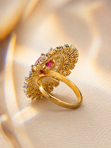Rubans Gold Plated Zircon Stone Studded Adjustable Finger Ring