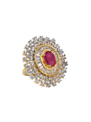 Rubans Gold Plated Zircon Stone Studded Adjustable Finger Ring