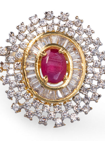 Rubans Gold Plated Zircon Stone Studded Adjustable Finger Ring