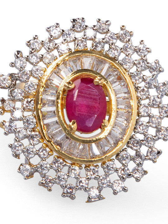 Rubans Gold Plated Zircon Stone Studded Adjustable Finger Ring