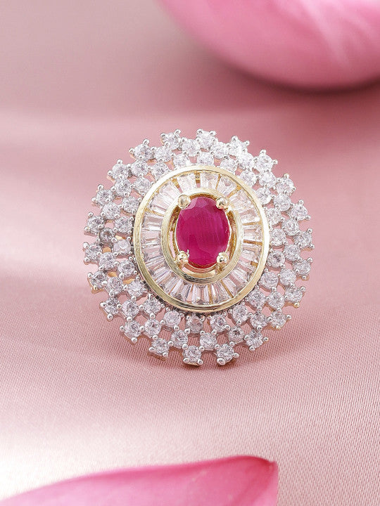 Rubans Gold Plated Zircon Stone Studded Adjustable Finger Ring