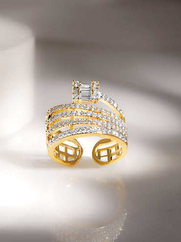 American Diamond Zirconia Studded Gold Ring