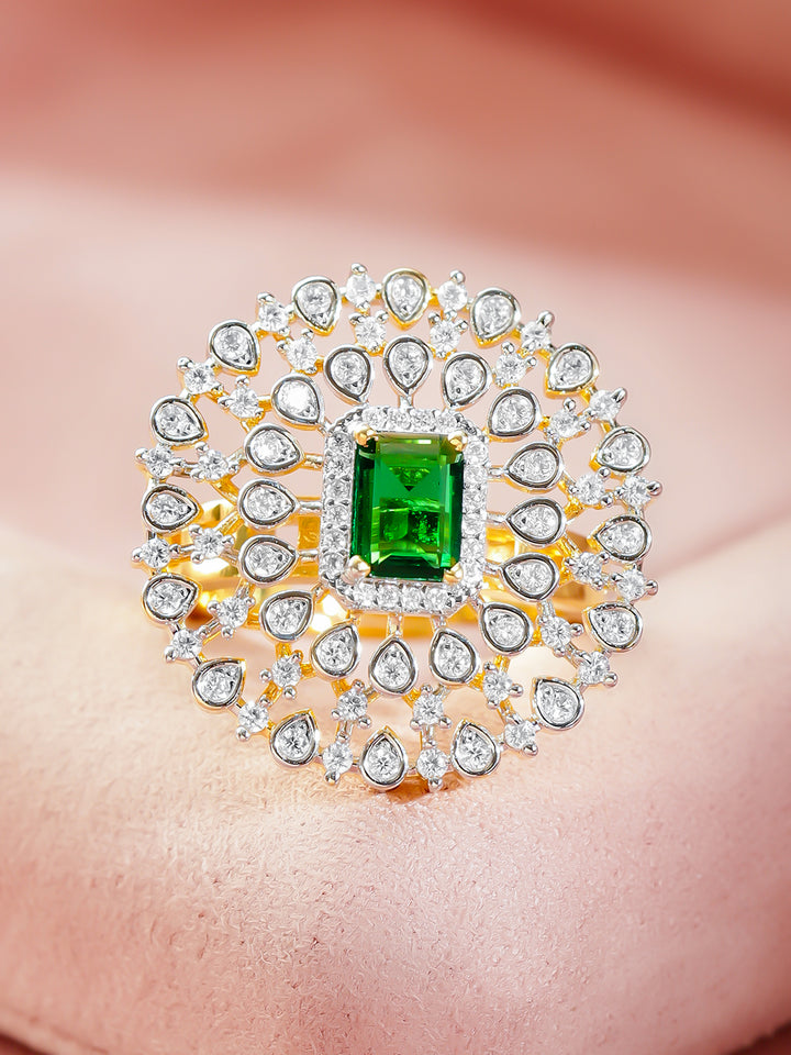 Rubans 18K Gold-Plated Cubic Zirconia Studded Finger Ring