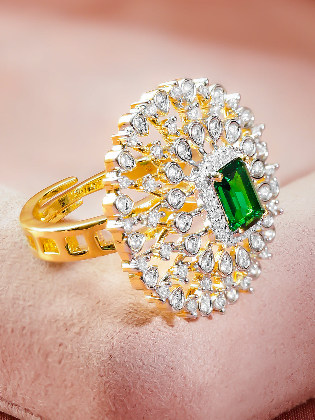 Rubans 18K Gold-Plated Cubic Zirconia Studded Finger Ring