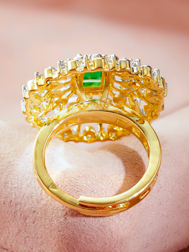 Rubans 18K Gold-Plated Cubic Zirconia Studded Finger Ring