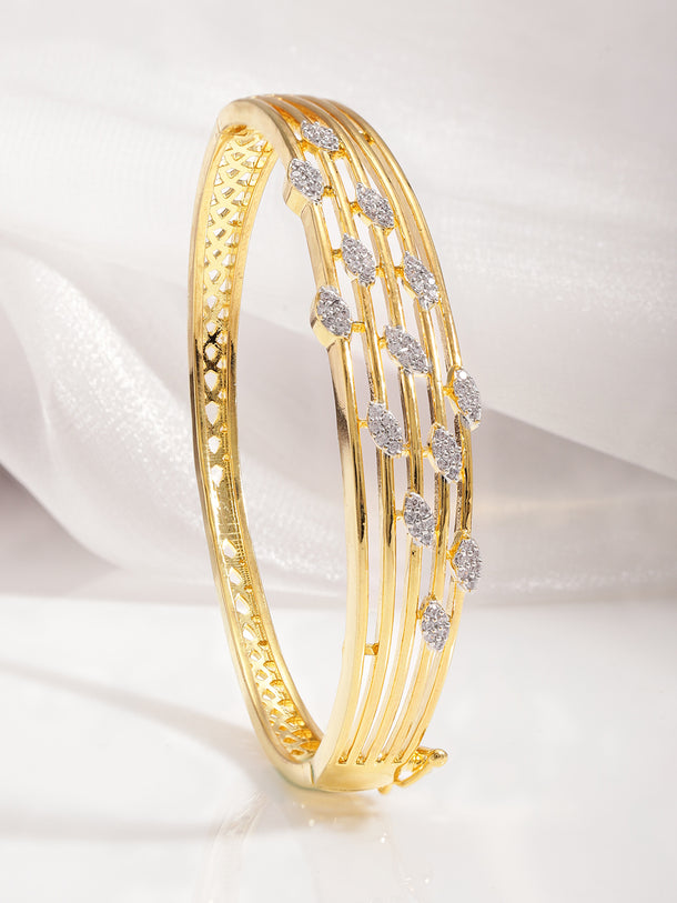 Rubans 22K Gold-Plated Cubic Zirconia Studded Bangle-Style Bracelet