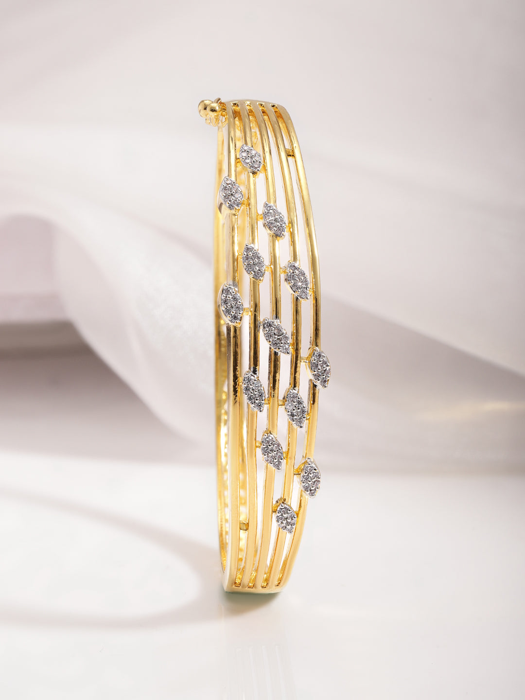 Rubans 22K Gold-Plated Cubic Zirconia Studded Bangle-Style Bracelet