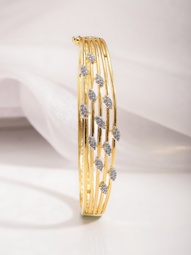 Rubans 22K Gold-Plated Cubic Zirconia Studded Bangle-Style Bracelet