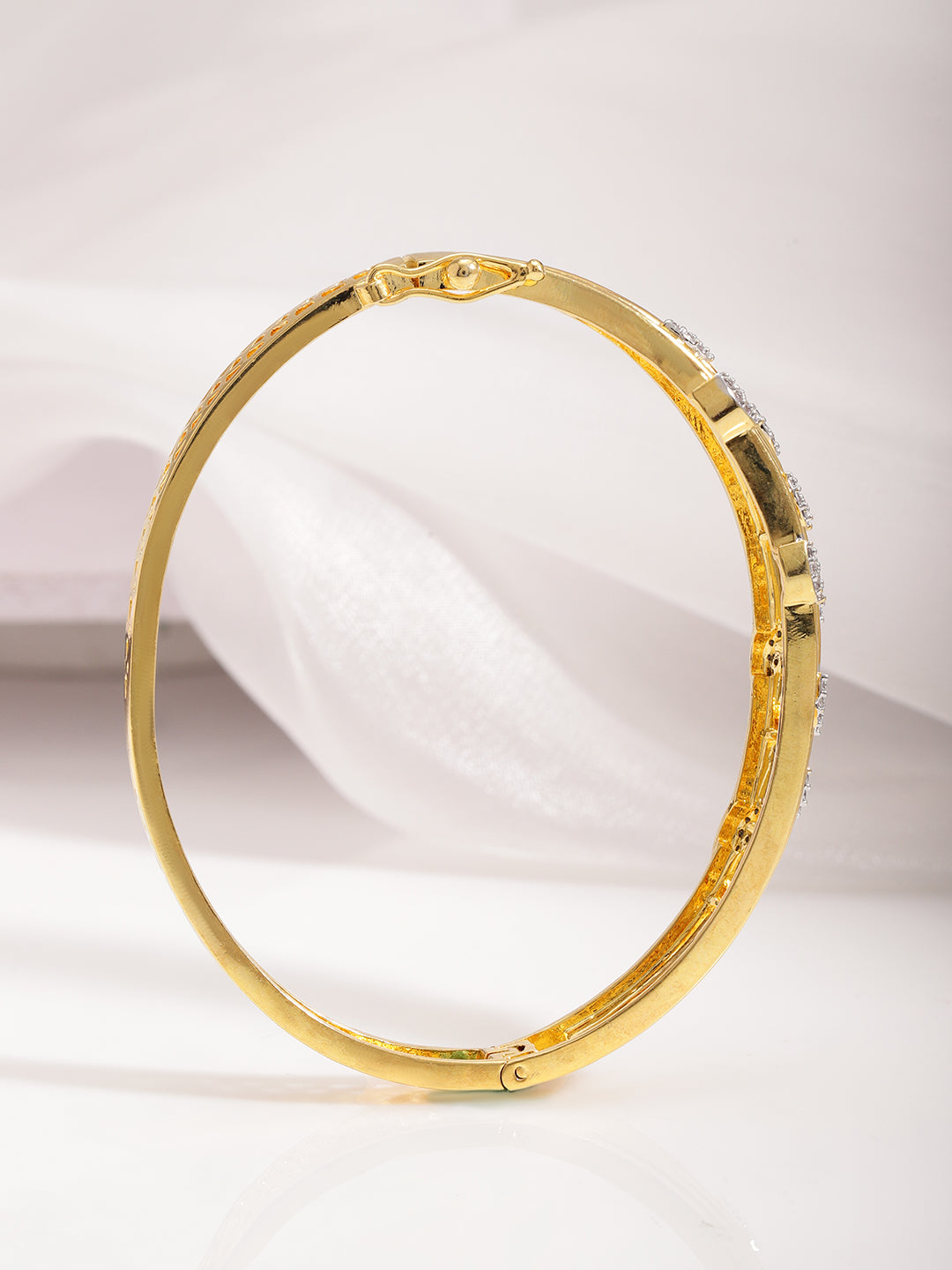Rubans 22K Gold-Plated Cubic Zirconia Studded Bangle-Style Bracelet