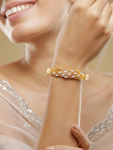 Rubans 22K Gold-Plated Cubic Zirconia Studded Bangle-Style Bracelet