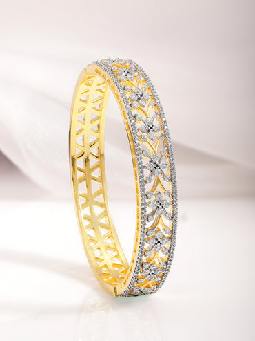 Rubans 22KT Gold-Plated Cubic Zirconia Studded Floral Bangle-Style Bracelet