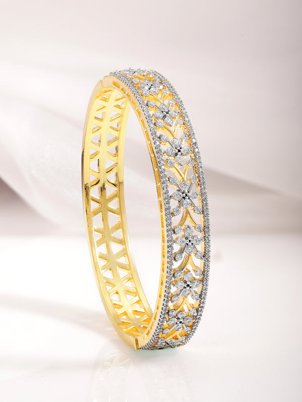 Rubans 22KT Gold-Plated Cubic Zirconia Studded Floral Bangle-Style Bracelet