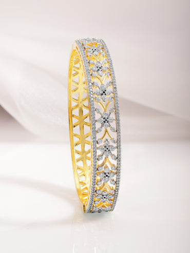 Rubans 22KT Gold-Plated Cubic Zirconia Studded Floral Bangle-Style Bracelet