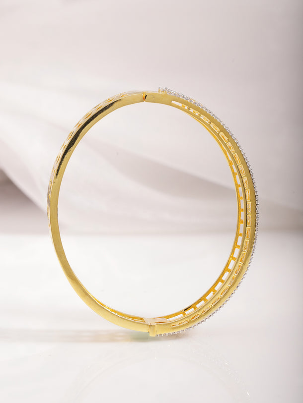 Rubans 22KT Gold-Plated Cubic Zirconia Studded Floral Bangle-Style Bracelet