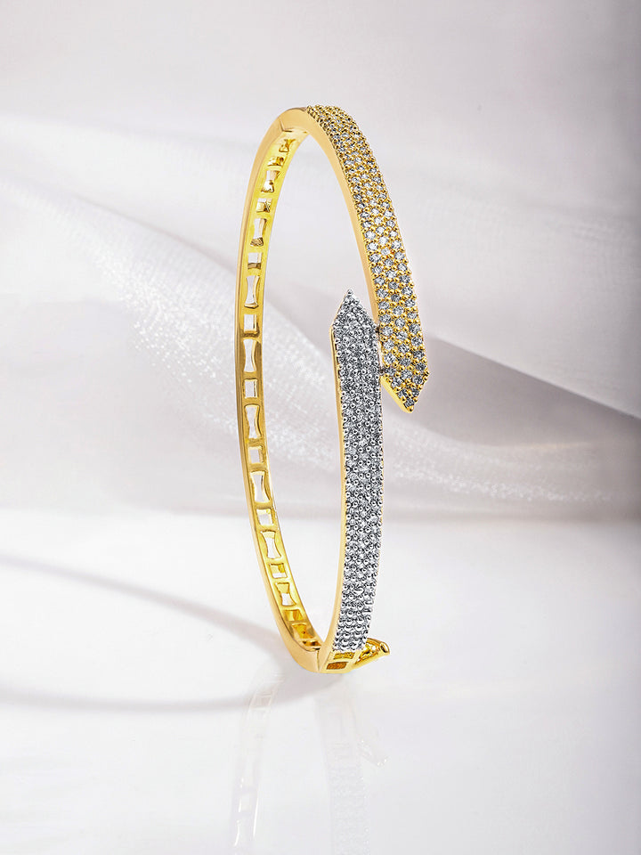 Rubans Dual Tone 22K Gold & Silver Plated Sparkling Zirconia Studded Openable Bangle-Style Bracelet