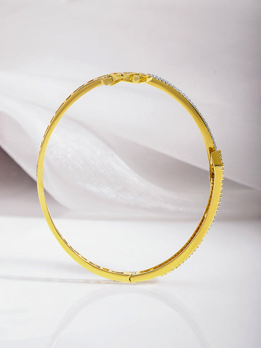 Rubans Dual Tone 22K Gold & Silver Plated Sparkling Zirconia Studded Openable Bangle-Style Bracelet