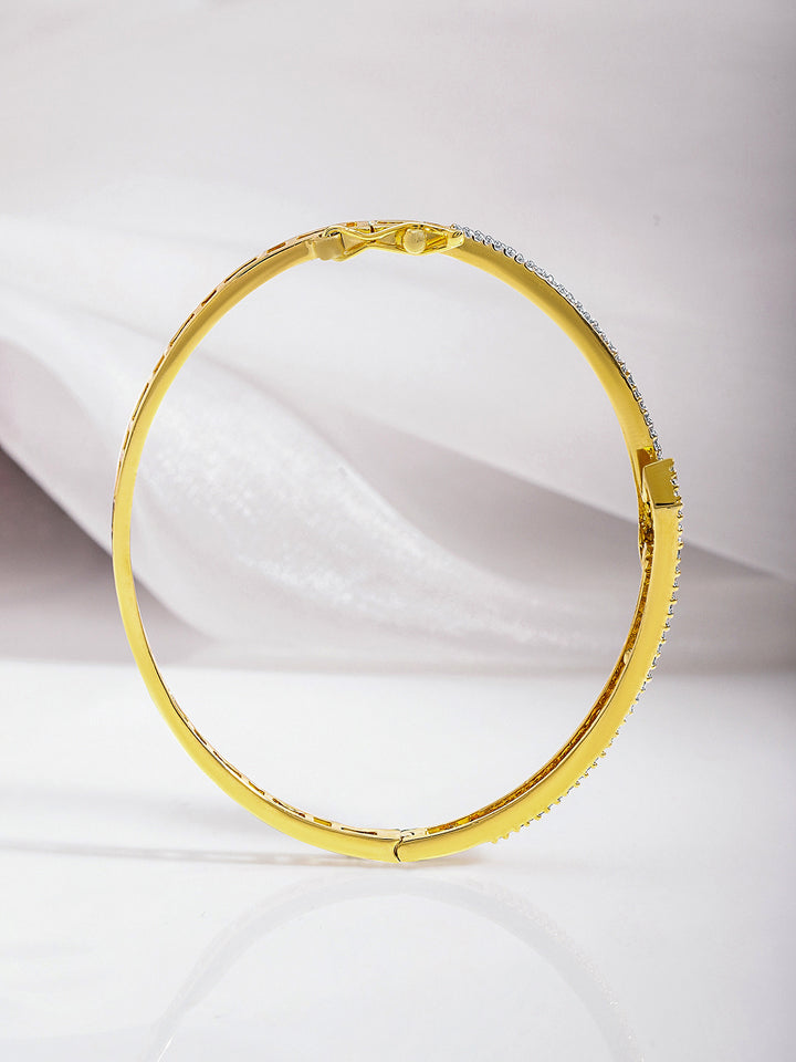 Rubans Dual Tone 22K Gold & Silver Plated Sparkling Zirconia Studded Openable Bangle-Style Bracelet